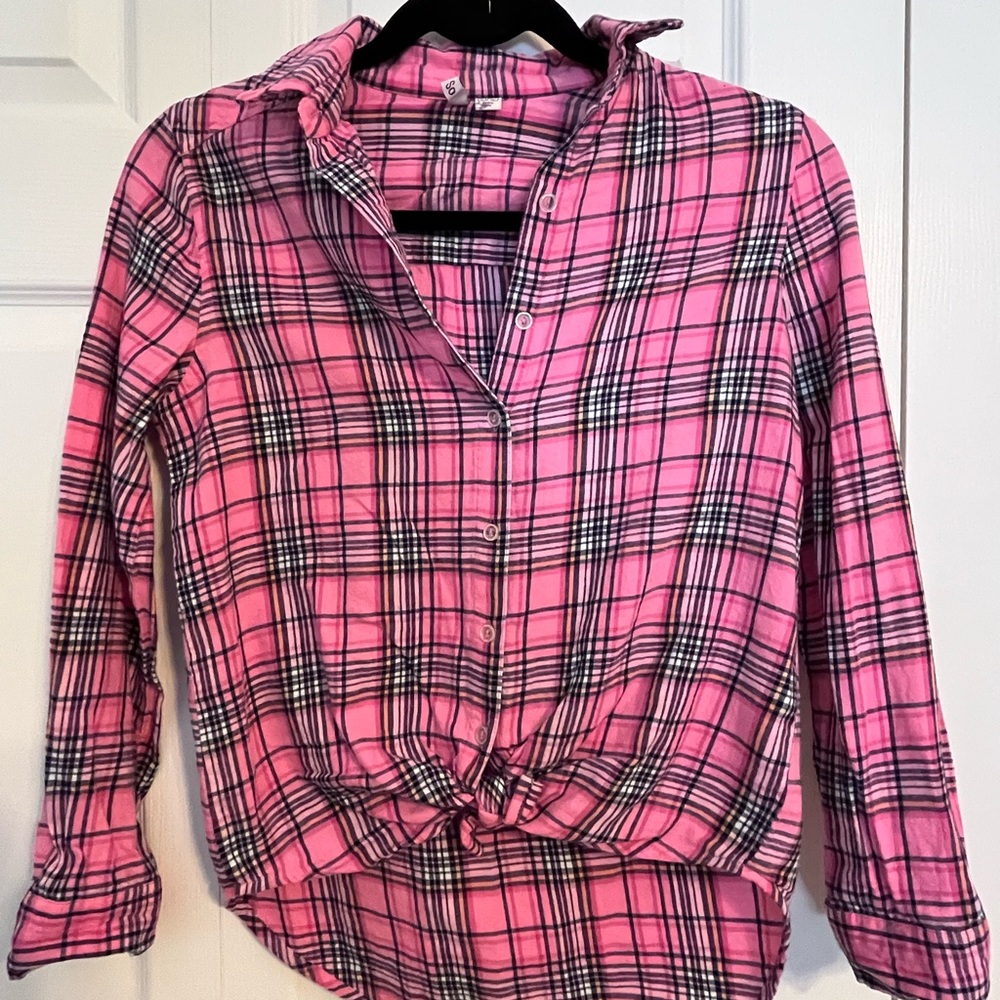 SO Pink Plaid Button Down Shirt